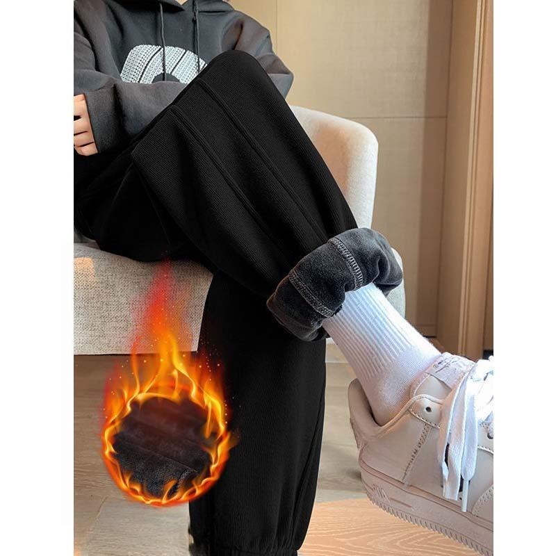 Women Solid Color Velvet Fashion Sport Winter Sweatpants Loose Casual Thick Plush Trousers