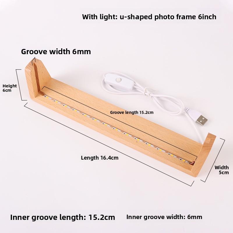 Custom Name Night Light U Shape Lamp Personalized Acrylic Led Photo Frame Light With Wooden Base 6 inch теплый белый