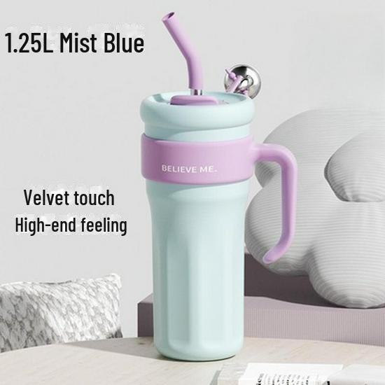 Women's Large-Capacity Stainless Steel Thermos with Handle and Straw