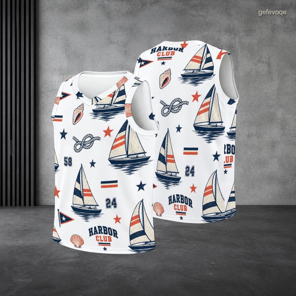 Men Plus Size V Neck Sleeveless Basketball Printed White Tank Top