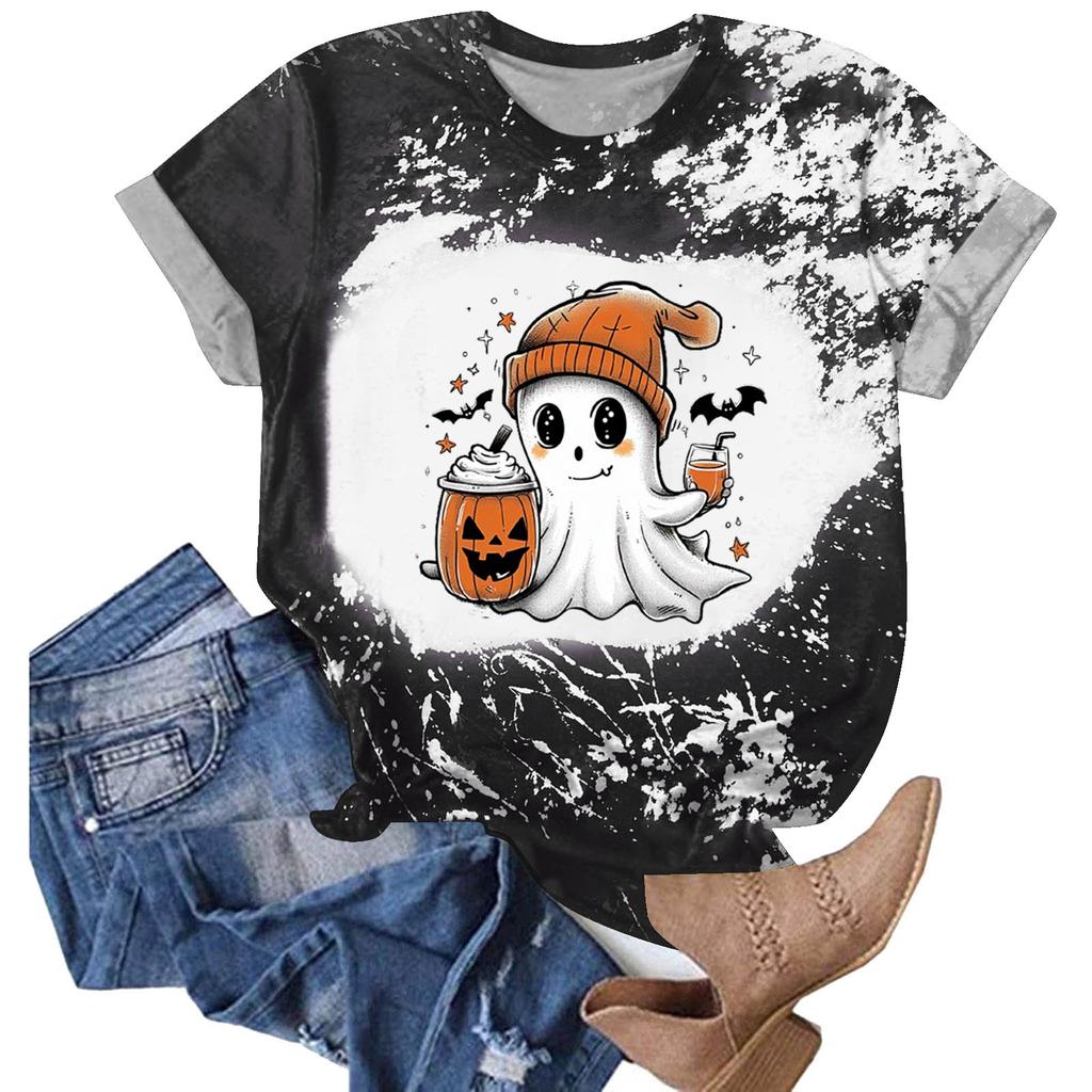Halloween Shirts for Women Cute Shirt Fall Tshirt Gradient Graphic Tees Casual Short Sleeve Tops
