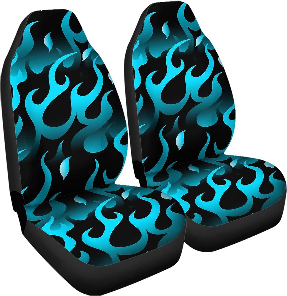 Set di Coprisedili per Auto Stampati con Fiamma Blu per Donna 2 Pezzi Protezione Sedile Anteriore Auto Accessori Interni Auto Universali Completo