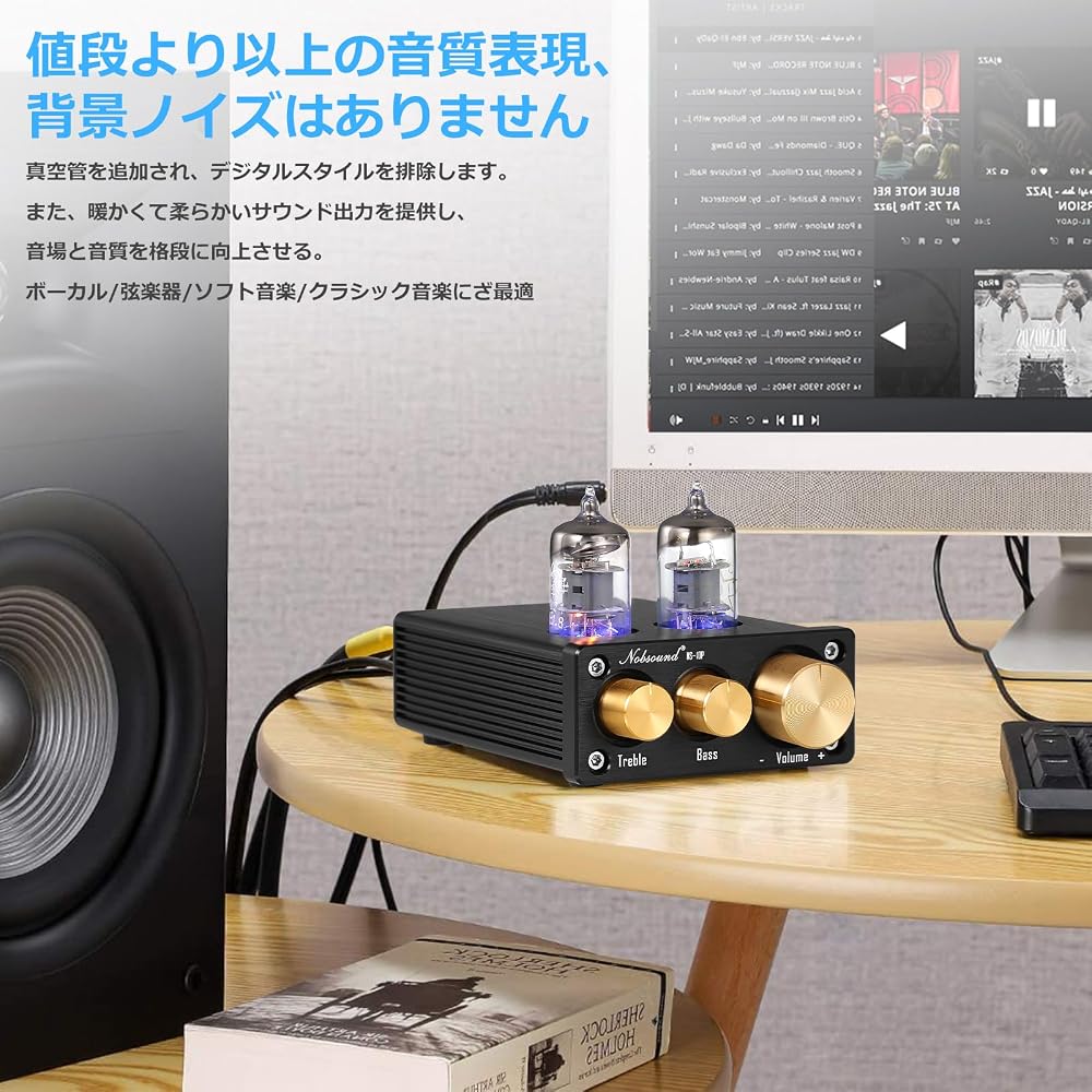 Nobsound NS-10P Mini Röhrenvorverstärker Hi-Fi AUX Line Vorverstärker mit Bass-Höhen-Regelung