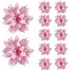 5/10Pcs 14.5cm Christmas Decoration Artifical Flower Ornaments Pink Red Gold Glitter Fake Flowers For Xmas Tree Home Decor