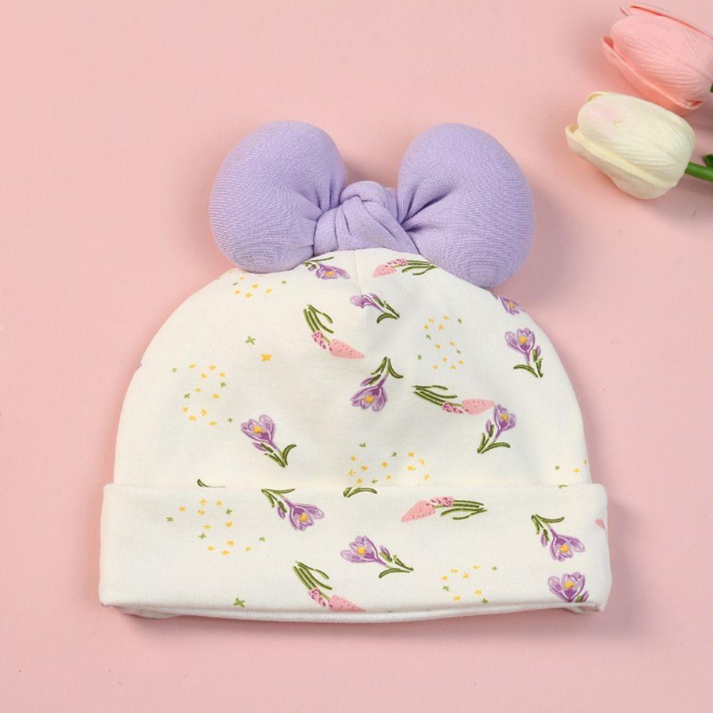 

Cartoon Newbron Headwear Bow Infant Beanies Cap Adjustable Boneless Muslin Hat Toddler
