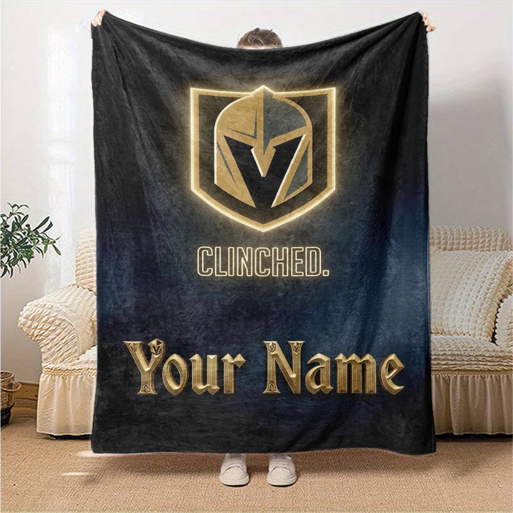 Name Custom Vegas Golden Knights Logo Print Flannel Blanket High Quality Warm Comfortable Cover for All Seasons Perfect for Gifts Home Decor