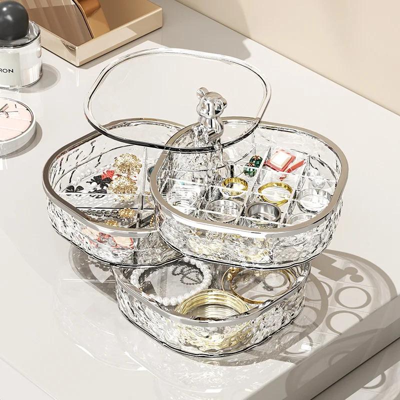 1pc Rotating Jewelry Box, Transparent Tape Partition High-end Exquisite, Earrings, Hair Clips, Ring Sorting