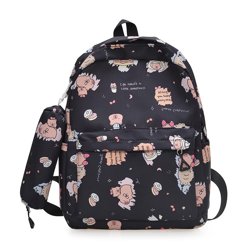 

Студенческий школьный рюкзак для женщин с большим объемом, рюкзак с мультяшным принтом чёрный