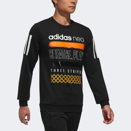 adidas Neo Men's Black Casual Knit Letter College Retro Sports Sweatshirt