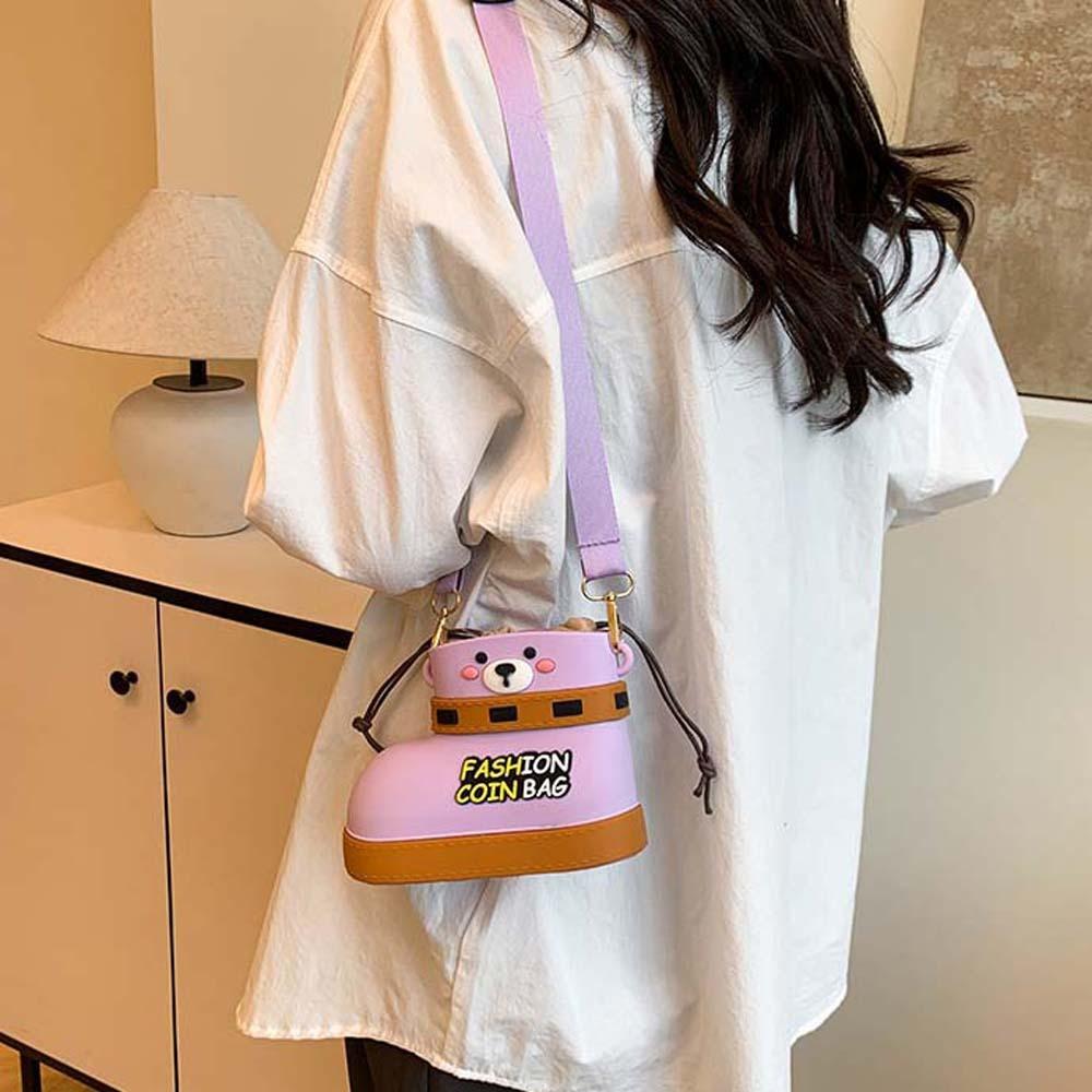 Cute Bear Boots Drawstring Bag Versatile Small Phone Purse Waterproof Cartoon Pouch Shopping