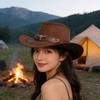 Western Cowboy Hat Men's and Women's Retro Wide-brimmed Sun Hat Outdoor Camping Sun Protection Hat Fashion Trend Leather Top Hat