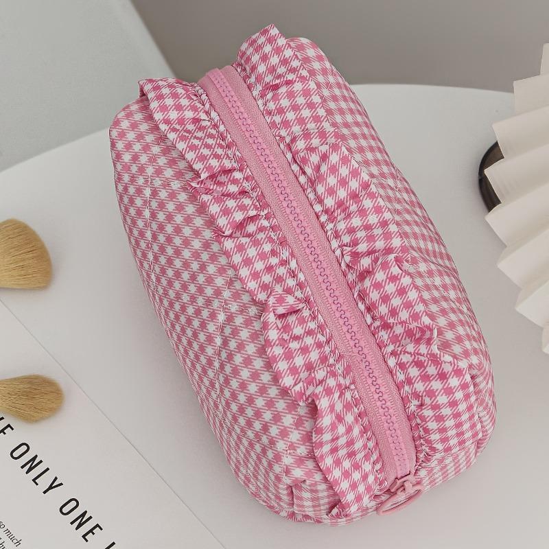 Plaid Quilted Makeup Bag, Large Capacity Portable Travel Toiletry Pouch