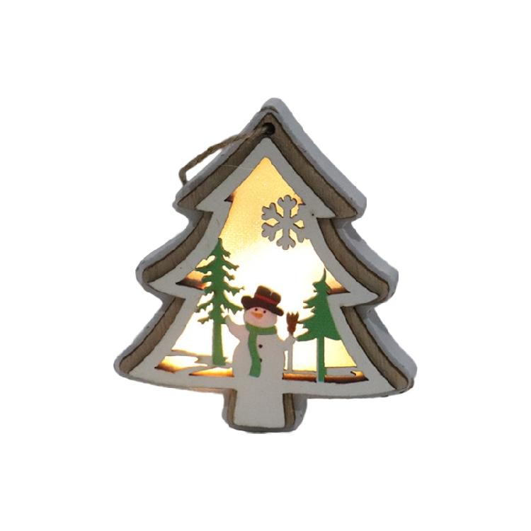 Christmas Light Luminous Ornament Wooden Christmas Tree Hanging Pendant Decor