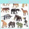 Miniatur 12-teiliges Waldtier-Modellset Realistische Plastik Prähistorisches Mammut- und Nashorn-Spielzeug