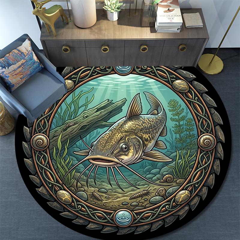 Underwater Catfish Scene Round Area Rug Under Office Chairs Bedroom Living Room Home Decor