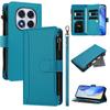 For Xiaomi Redmi Note 14 Pro 4G Leather Case 9 Card Slots Zipper Wallet Stand Phone Cover with Wrist Strap