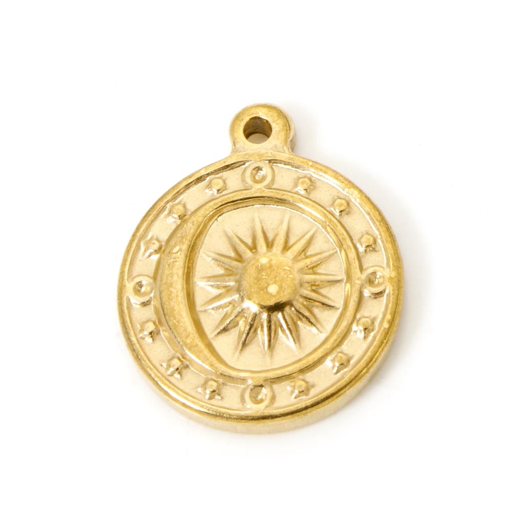 2 PCs 304 Stainless Steel Charms 18K Real Gold Plated Sun Moon Cross Heart Pendants For DIY Necklace Jewelry Making Findings