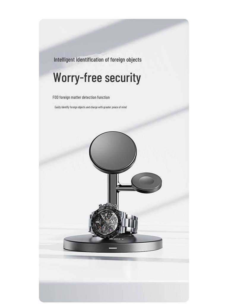PISEN 15W MagSafe 3-in-1 Wireless Charger for Phone, Watch, and Earphones with Lazy Bracket