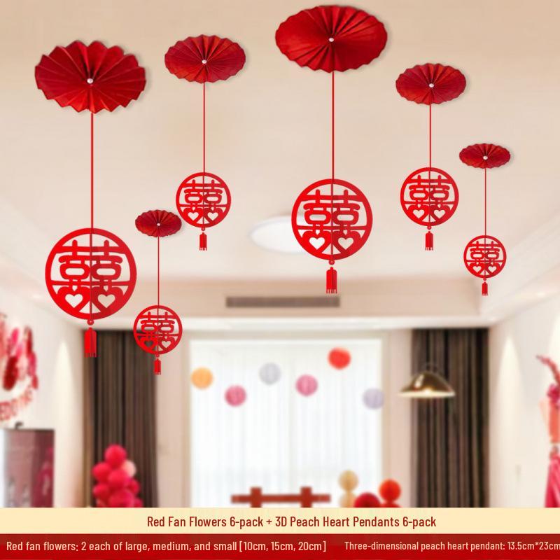Luxury Wedding Decoration Pendants: Double Happiness Ceiling Ornaments for Bride's and Groom's Bedrooms & Living Room