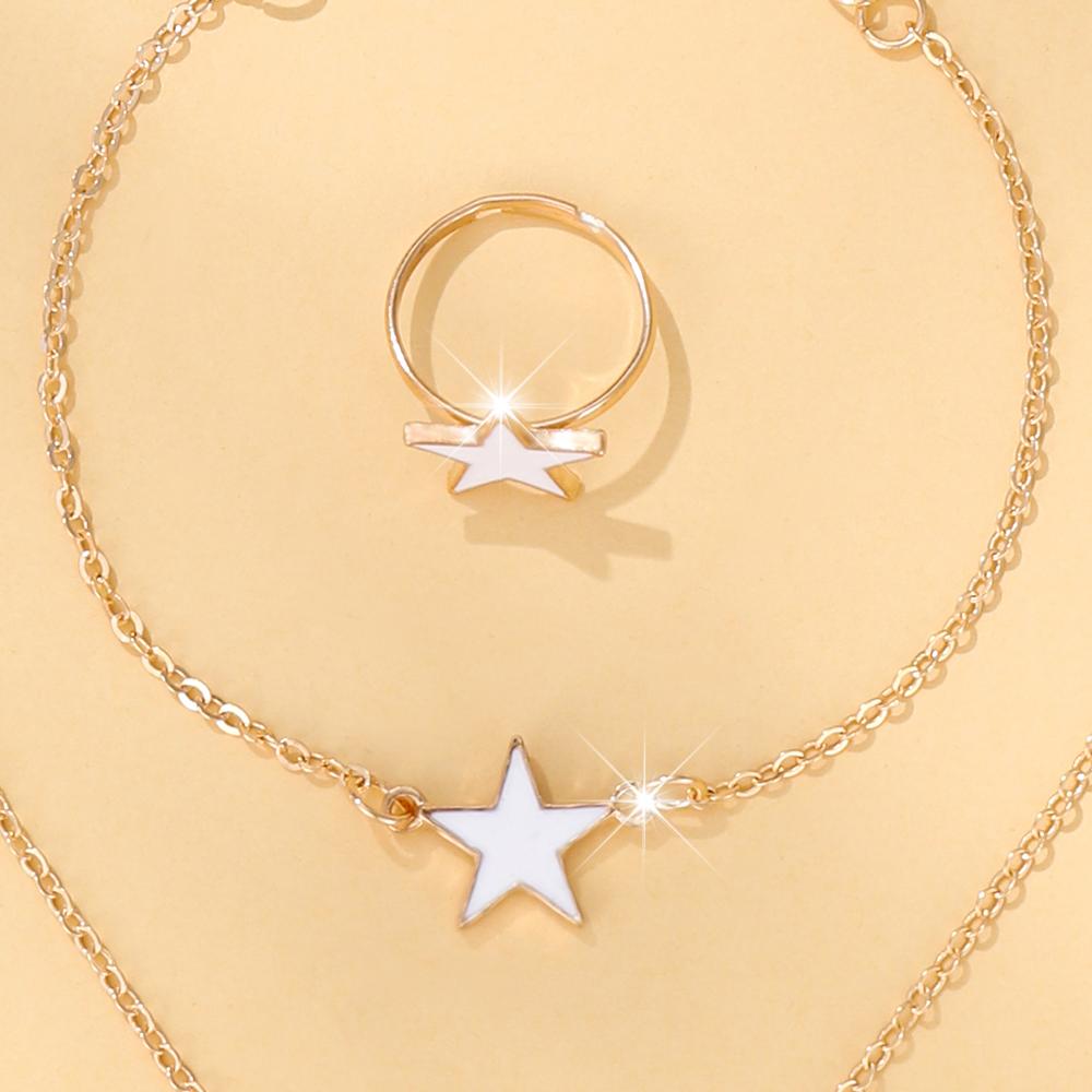 5-teiliges Set Sternförmiger Anhänger Halsketten Ohrringe Ringe Modischer Streetstyle Zirkon Multifunktional Alltag Anlässe