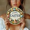 Vintage Easter Metal Wall Art Round Spring Home Decor Hanging Ornament Rustic Farmhouse Seasonal Display
