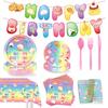 Baozi Squeeze Toy Party Decor Set: Triangle Flags, Disposable Tableware, Paper Plates & Cups