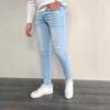 Summer New Men'S Slim-Fit Ripped Jeans Elastic Trousers Men'S Pants Light Blue