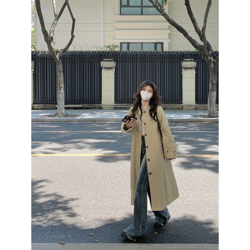 Kumikumi British Style Khaki Single Breasted Trench Coat Outerwear Women Autumn Elegant All-Match Loose Slimming Coat