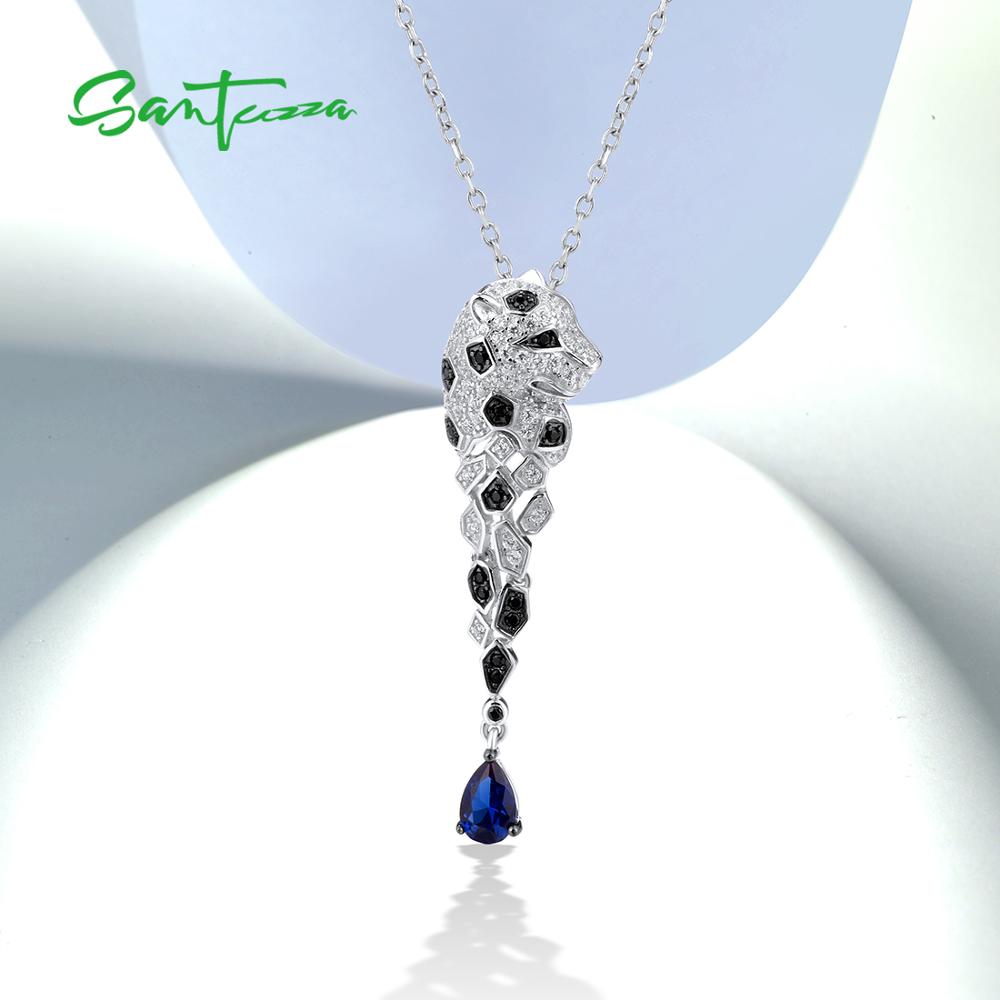 Silver Pendant For Women Authentic 925 Sterling Silver Leopard Panther Sparkling Black Spinel Trendy Party Fine Jewelry