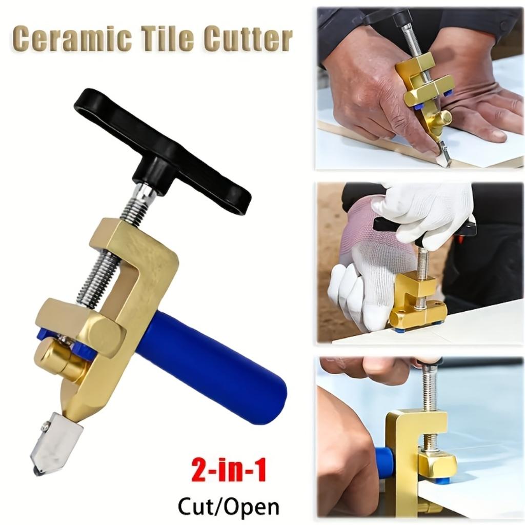 2 In 1 Manual Glass Ceramic Cutter With Precision Diamond Blade, Ergonomic Handle, Safety Lock, Extra Blades And Tips For DIY Tile Installation Work