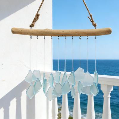 Yousheng Sea Glass Wind Chime for Outside Handmade Coastal Style Blue Seaglass Art for Indoor Outdoor Garden Home Decor Housewarming Gift for