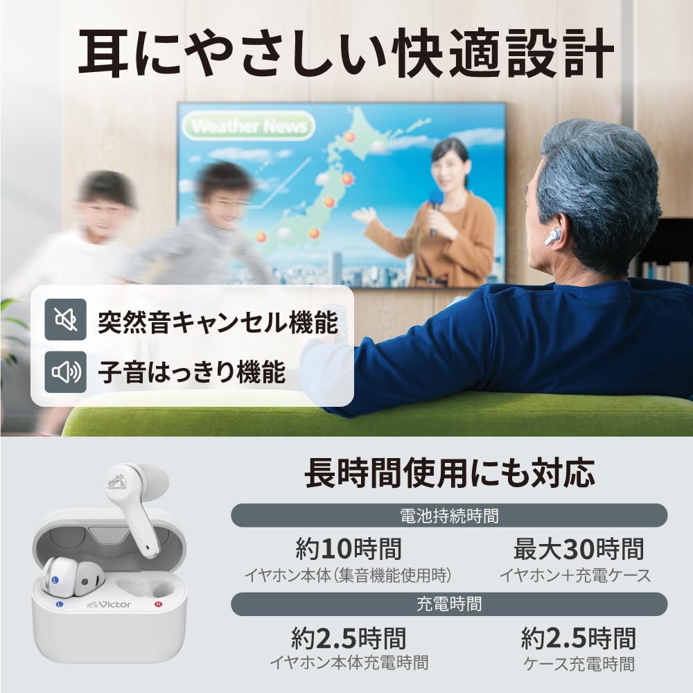 JVC Kenwood Victor Sound Collector Mimiraku Hearing Support Elderly Body Weight Up to 30 Hours Playback Bluetooth Music Playback EH-W10 (Hearing