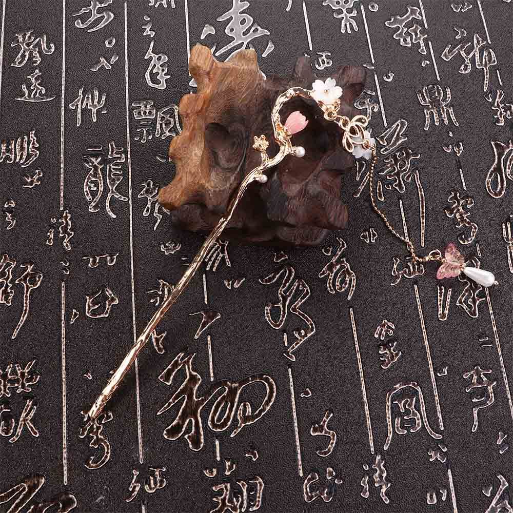 Vintage Headdress For Girls Flower Pendent Bridal Pearl Women Hair Sticks Chinese Hair Fork Korean Hanfu Hairpins Hair Clip
