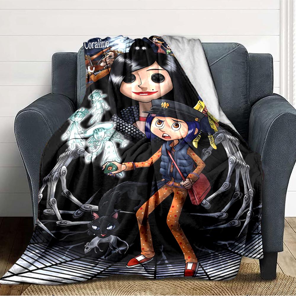 1pc Coraline (2) Blanket, Gift, for Men and Women, Soft Blanket, Good for Sofa Bed Couch Travel, Lightweight Flannel Blanket