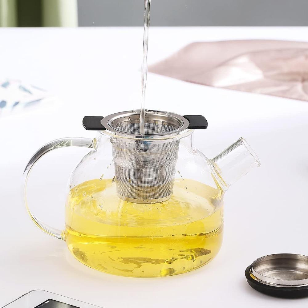 Teapot Stainless Steel Loose Leaf Teapot Coffee Pot Fine Mesh Filter Double Handle HangingTeapot Easy To Clean Reusable with Lid