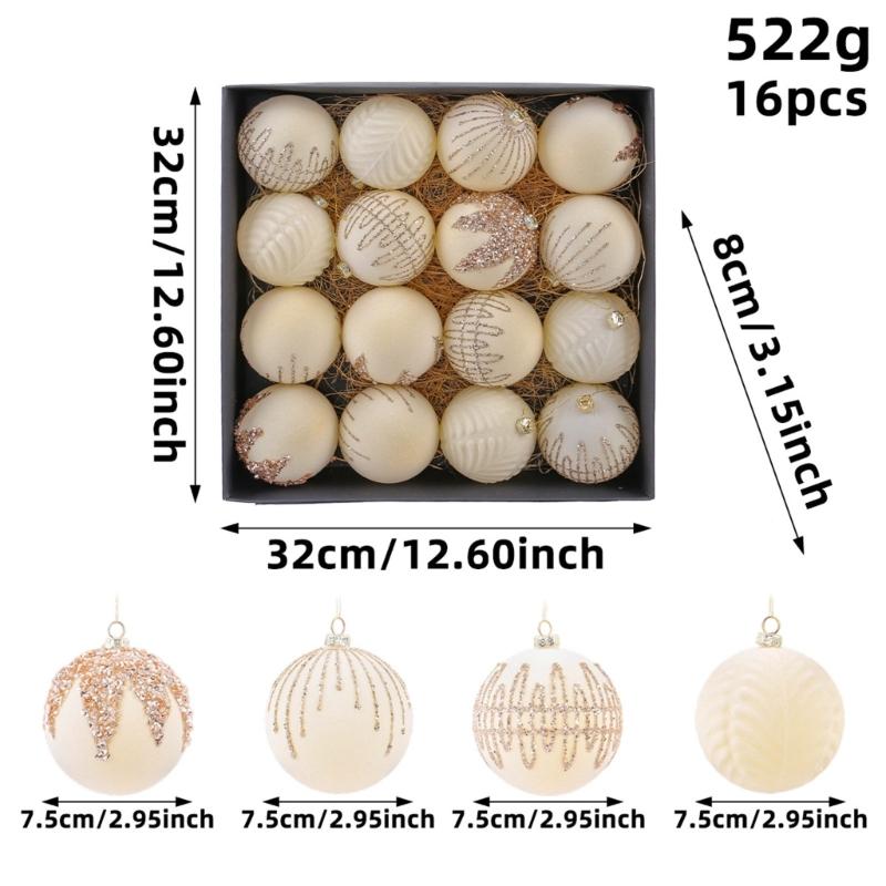 Holiday Display Baubles, 16 Count, 7.5 Cm Textured Tree Set with Light-Catching Finish for Window, Shelf, and Party Use