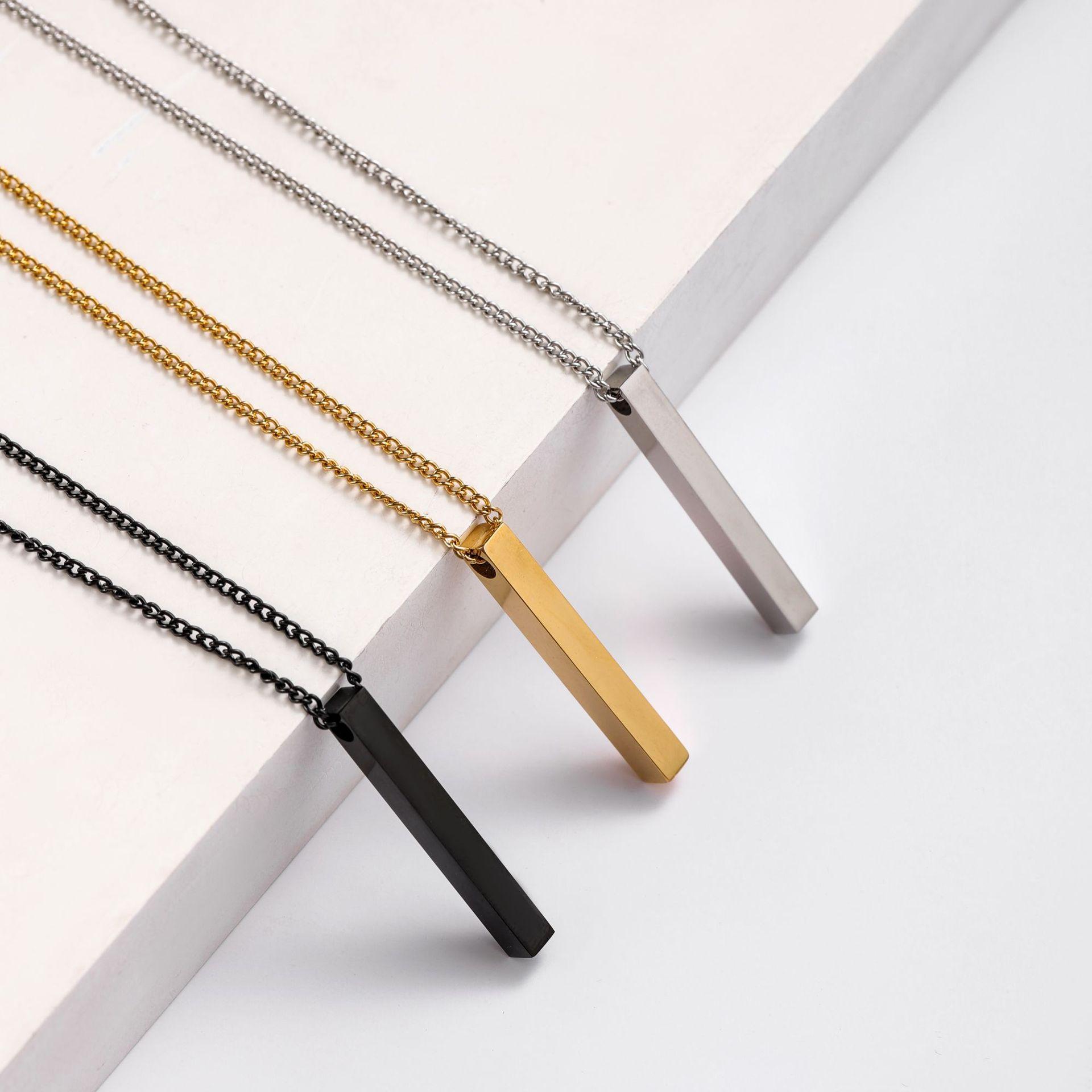Simple Titanium Steel Necklace Ins Cold Style Column Versatile Hip Hop Geometric Square Pendant Long Style 60cm