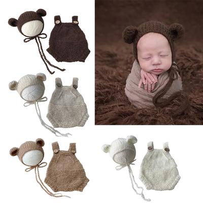 Bär Outfit Hut Overall Set Baby Fotografie Requisiten Neugeborenen Foto Requisiten Fotoshooting Zubehör Infant Foto Anzug 2PCS