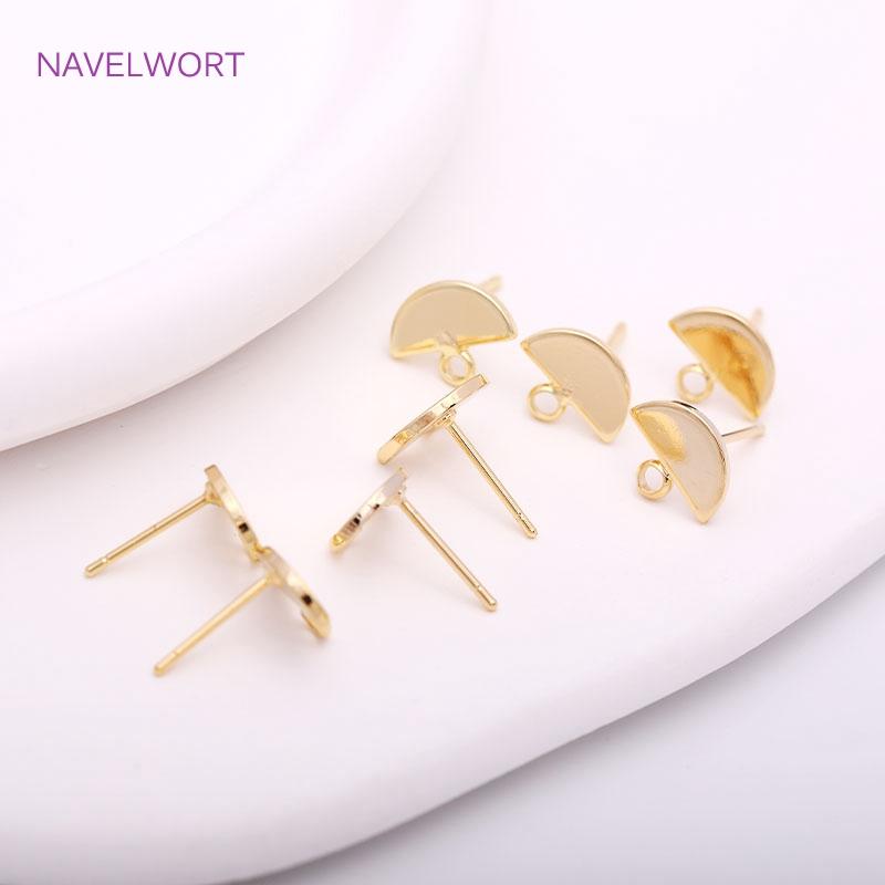 14K Gold Plating Half-Moon Earring Parts With Closed Ring,High Quality Brass Metal Mini Earring Making Accessories