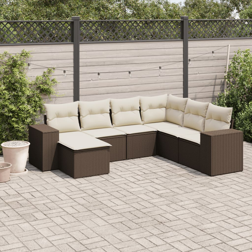 vidaXL 7 Piece Garden Sofa Set with Cushions Brown Poly Rattan