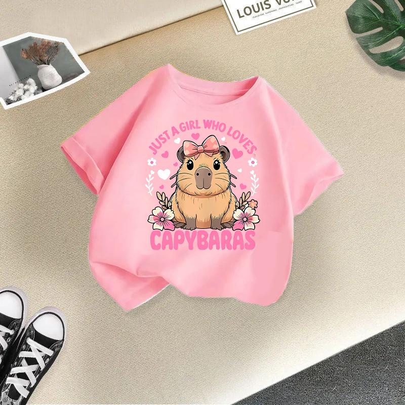 Children T-shirt Capybara Printed Kids 100% Cotton Tops O-Neck Short-sleeve Kids 2-13Y T-shirt