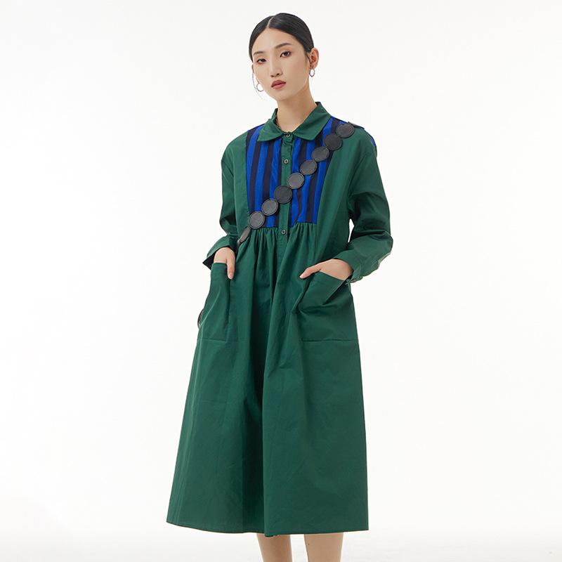 Xitao Vestido casual com dobras soltas, moda simples, emenda, vestido temperamento feminino ZY7822