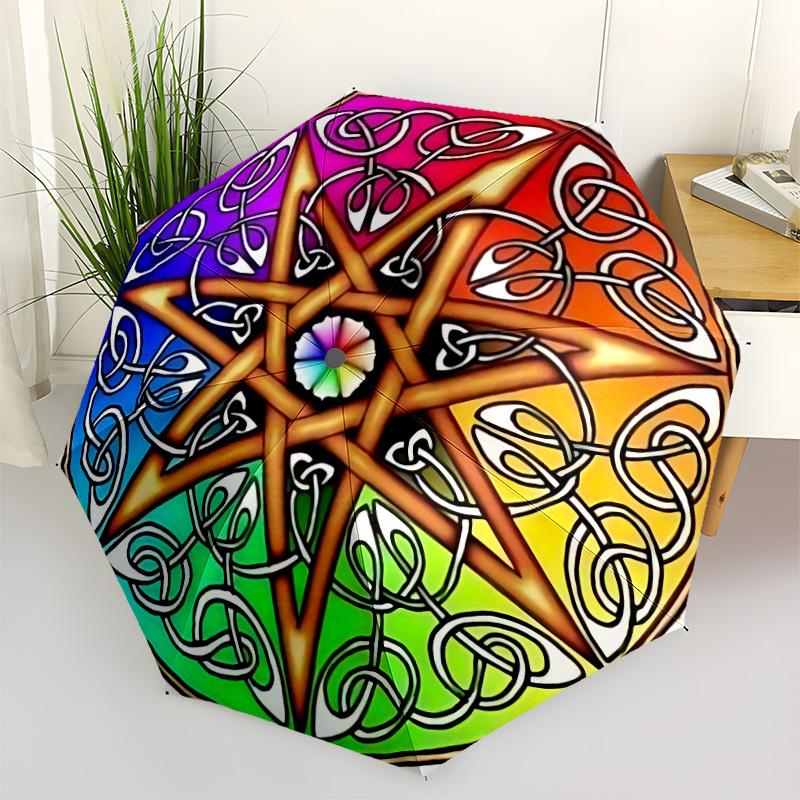 

1pc Celtic Knot Star Mandala Automatic Folding Umbrella, 8-Rib Iron Frame, Casual Outdoor Accessory for Birthday Festival Gifts yy251128146