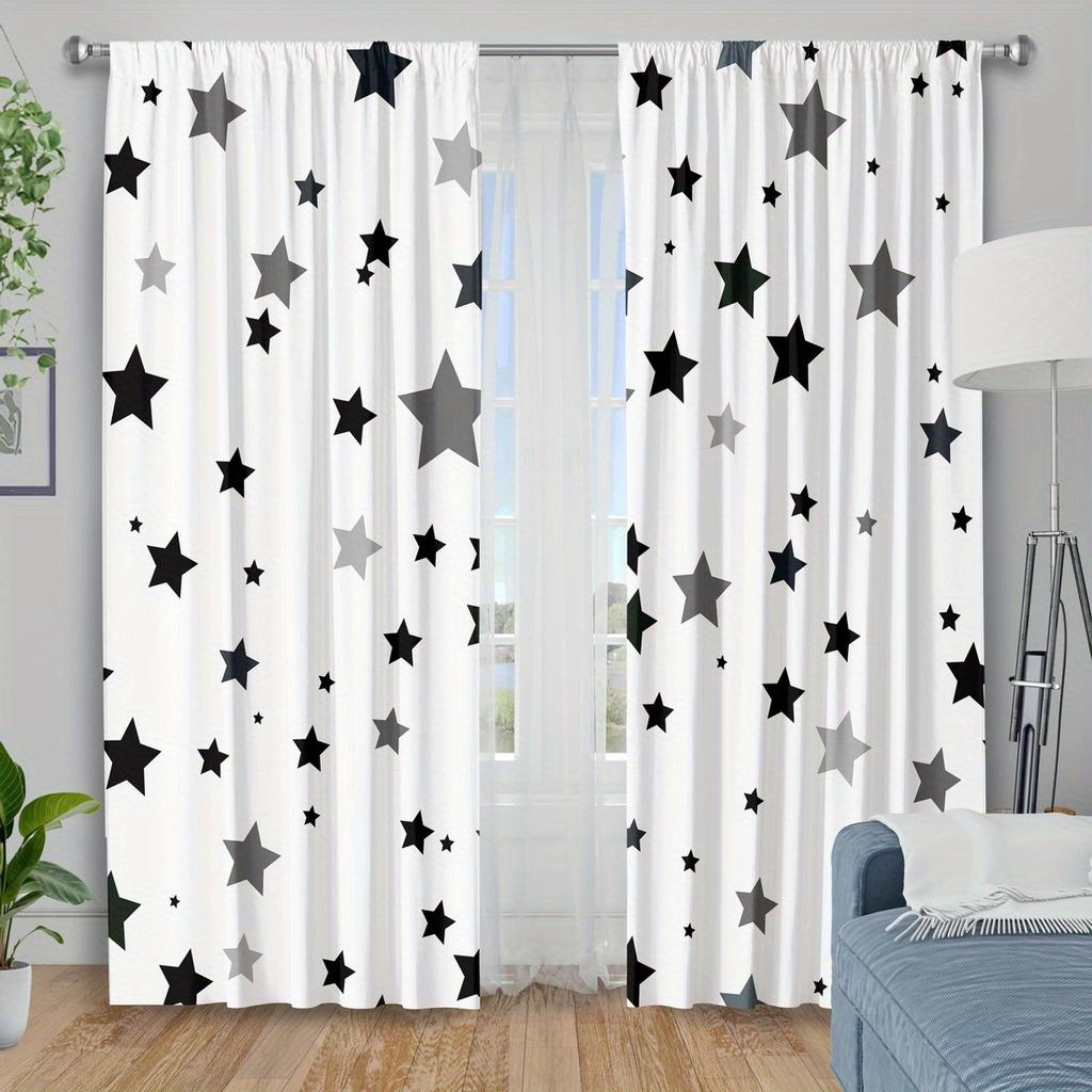 2-piece star print curtains   polyester fabric   machine washable   suitable for bedroom living room decoration