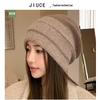 Korean Colorblock Rabbit Fur Fleece-Lined Beanie with Ear Protection – Elegant Women's Knit Hat for Cold Weather
