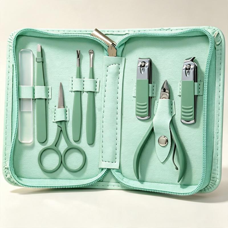 Stainless Steel 9-Piece Manicure & Pedicure Set with Tweezers and Nail Clippers in Black.