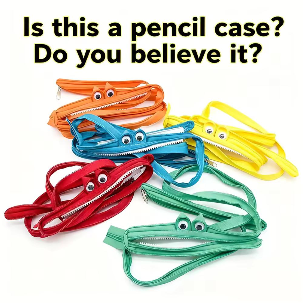 Cute Cartoon Monster Zipper Pen Case Large Capacity Nylon Stationery Organizer Multifunctional Pencil Bag For Students Kids