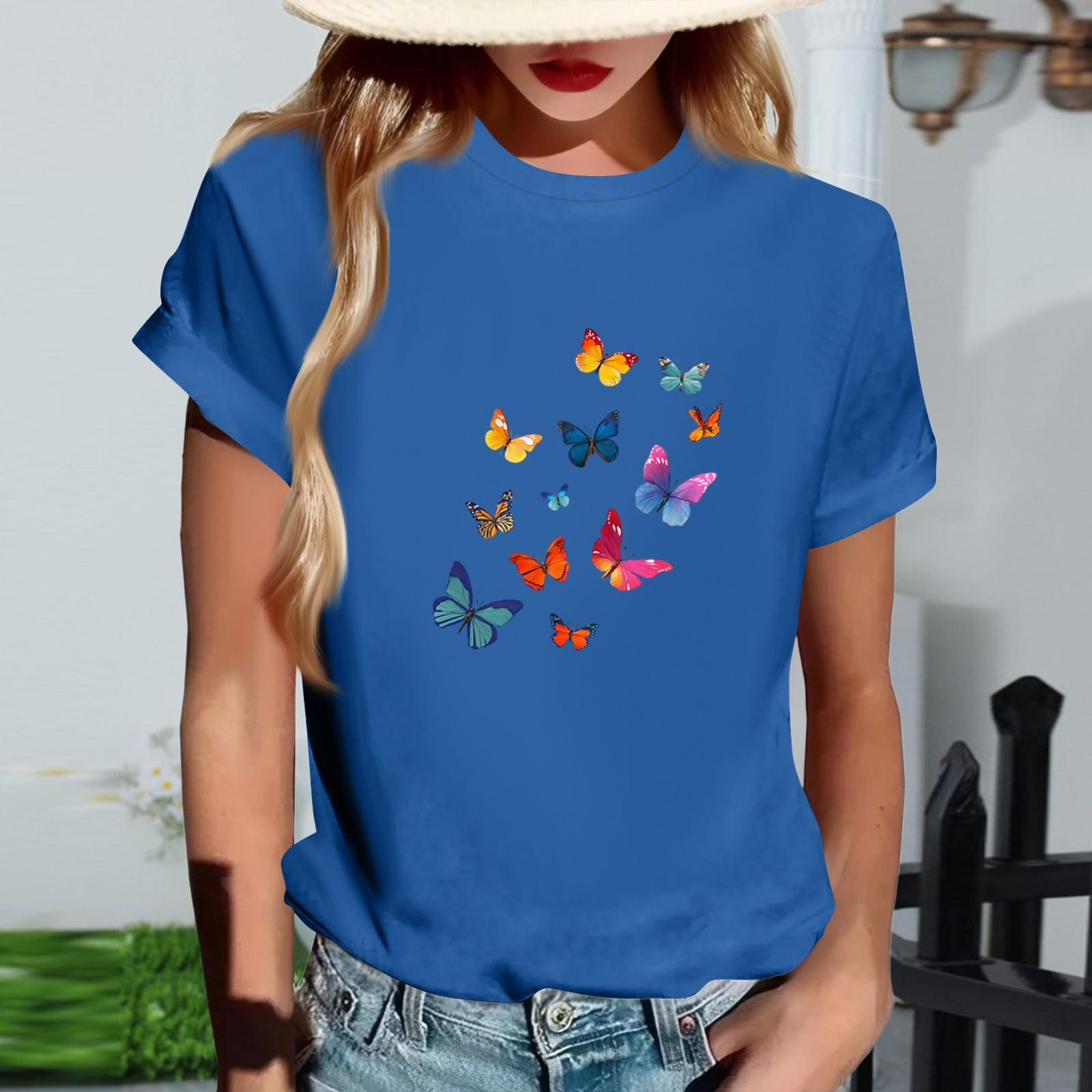 

Женская модная футболка с круглым вырезом, повседневная, с ретро-принтом, с короткими рукавами XXL синий