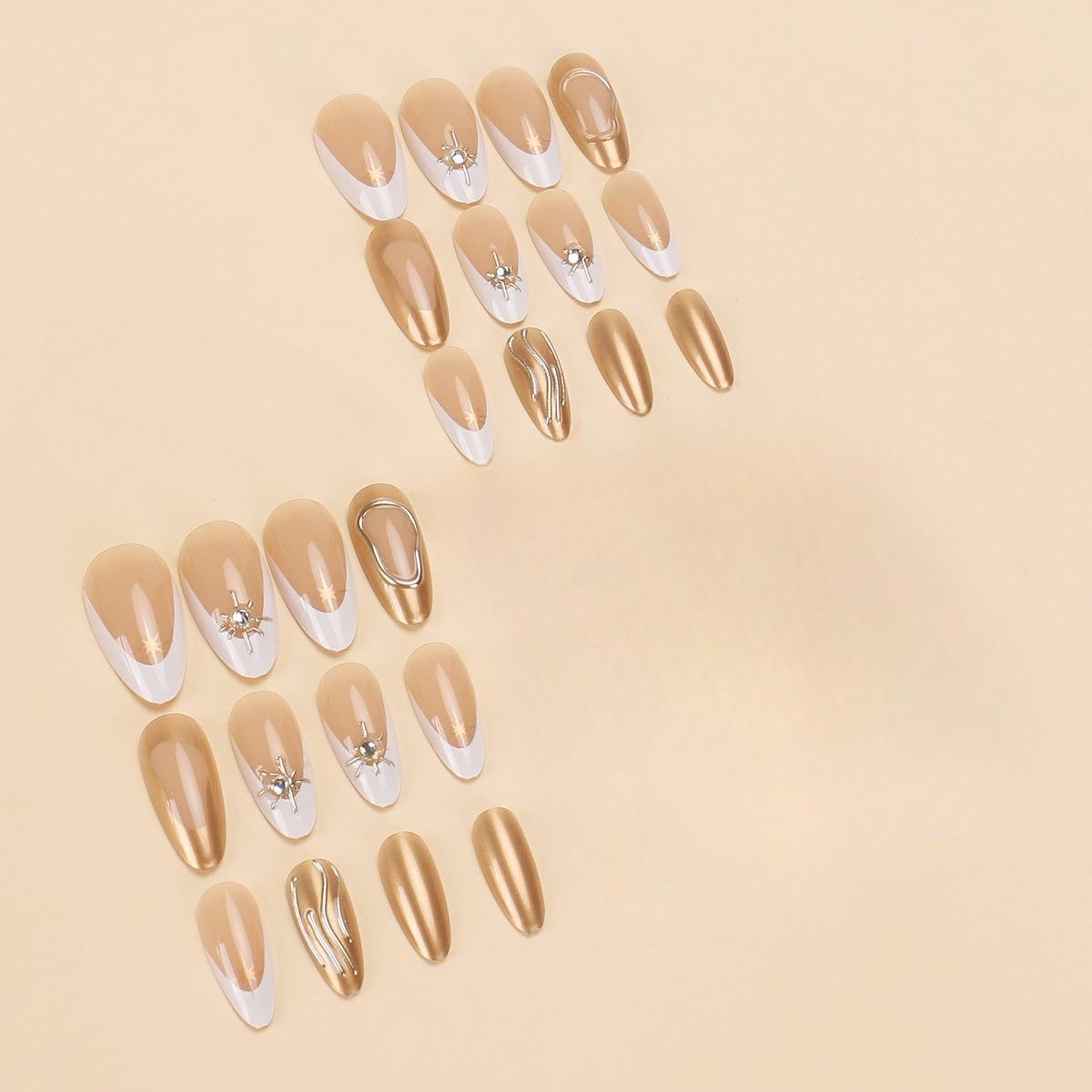 

24 шт. Французские миндалевидные накладные ногти с золотым краем, простые жемчужные украшения золотой