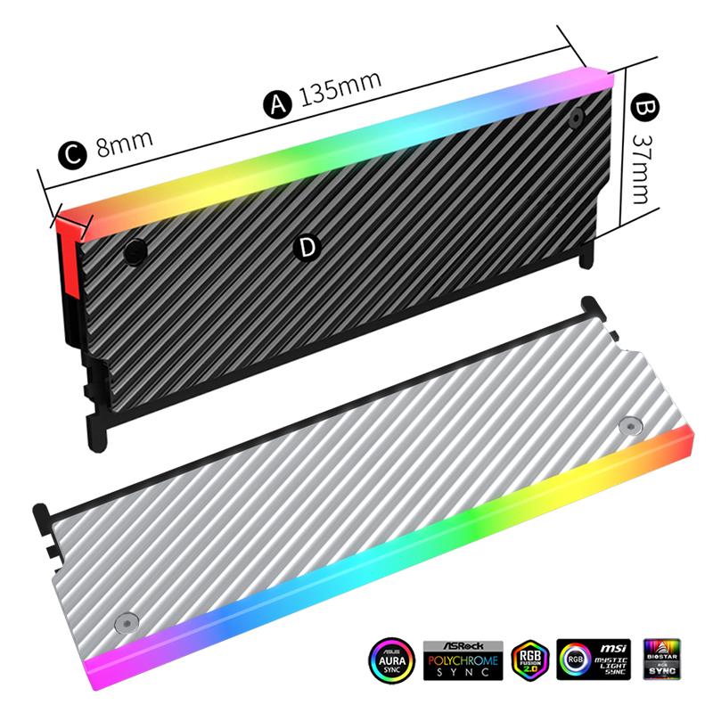 5V 3PIN ARGB DDR Memory RAM Cooler Aura Sync Memory Heat Sink with Thermal Silicone Pad for DDR2 DDR3 DDR4 DDR5 Desktop Computer